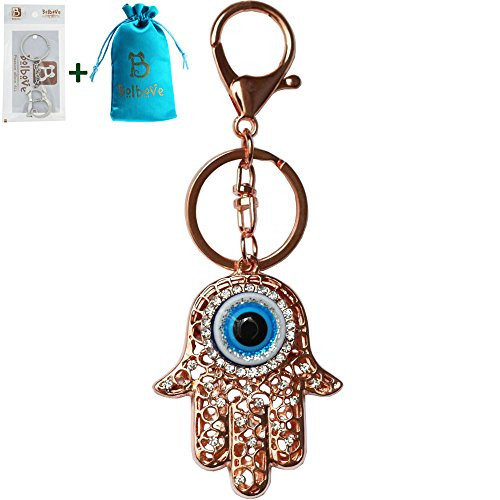 Bolbove Evil Eye Hamsa Hand Keychain Sparkling Keyring Crystal Rhinestones Purse Pendant Handbag Charm
