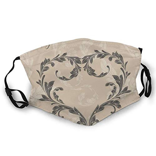 Fashion Comfortable Windproof mask,Happy Love Valentines Day Stylized Hand Writing Laurel Leaves Forming Heart Victorian,Printed Facial decorations for adult