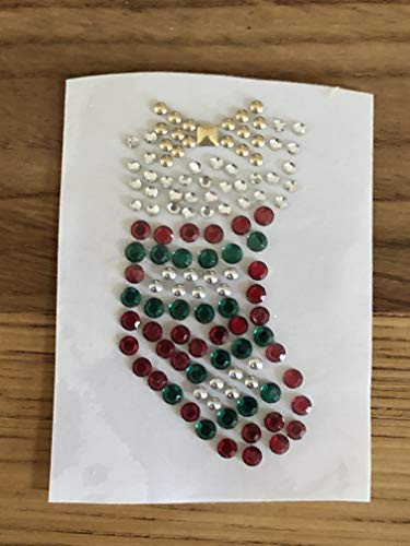 ETDesign E07452A 2 inch Rhinestone/Nailhead Christmas Stockings Iron On Hot Fix Transfer Patch-1 1/4 inch by 2 1/4 inch