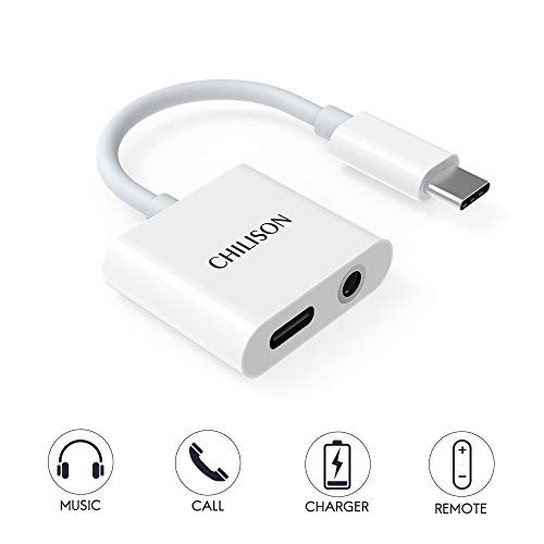 USB C to 3.5mm Headphone Adapter, Chilison 2 in 1 Audio Adapter and Fast Charging Dongle Compatible for Pixel 3/3XL/Pixel 2/2 XL, iPad pro 2018,Essential Phone, HTC and More White