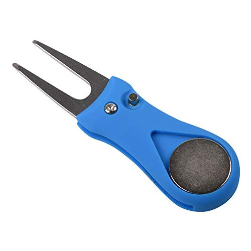 lasenersm 1 Piece Golf Divot Repair Tool Foldable Golf Divot Tool Foldable Magnetic Pop-up Button Stainless Steel Switchblade  and  Detachable Golf Ball Marker, Blue