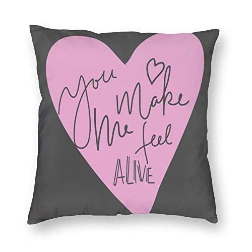 niBBuns Pillow Covers You Make Me Feel Alive Hand Writing in Pastel Heart Symbol Pattern Decorative Throw Pillow Case Cushion Cover Home Décor Sofa Decorative Pillow 18 x 18 inch