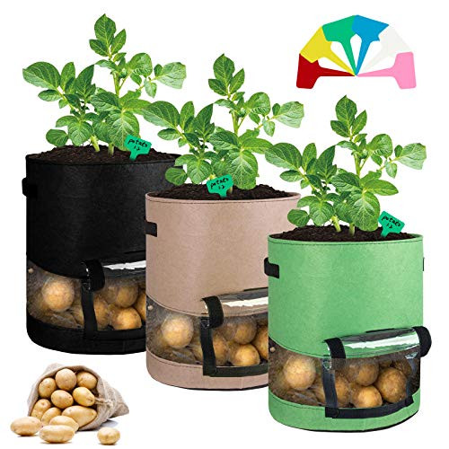 3 Pack 10 Gallon Grow Bags, Potato Grow Bags Heavy Duty Breathable Thickened Nonwoven Fabric Grow Pots with Flap Handles, Harvest Window, 6Pcs Plant Labels for Tomato Vegetables and Fruits 3 Pack 10 Gallon Grow Bags, Potato Grow Bags Heavy Duty Breathable Thickened Nonwoven Fabric Grow Pots with Flap Handles, Harvest Window, 6Pcs Plant Labels for Tomato Vegetables and Fruits