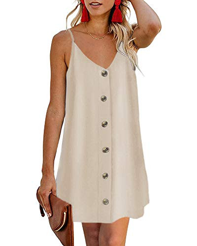 Chuanqi Womens Polka Dot V Neck Button Down Ruffles Casual Loose Swing Short Mini T-Shirt Dress (medium, Zzzzz-beige)