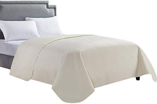 HollyHOME Luxury Checkered Super Soft Solid Single Pinsonic Quilted Bed Quilt Bedspread Bed Cover, Ivory, Twin