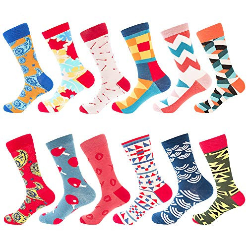 Bonangel Men's Fun Dress Socks-Colorful Funny Novelty Crew Socks Pack,Art Socks (12 Pairs-pattern 1)