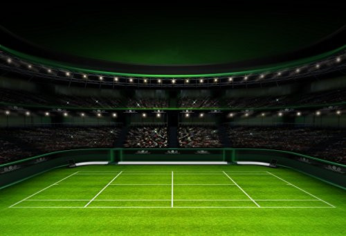 Baocicco 7x5ft Tennis Stadium Backdrop Vinyl Photography Background Green Grass Tennis Match Sports Spectator Seats Stage Lights Children Adult Portrait Photo Video Studio Props