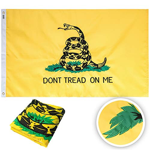 Gadsden Dont Tread On Me Flag 3x5 ft Embroidered Gadsden Flag, Sewn Stripes and Brass Grommets, UV Protected Tea Party Flag Outdoor Garden Decor (Gadsden Flag 3x5)