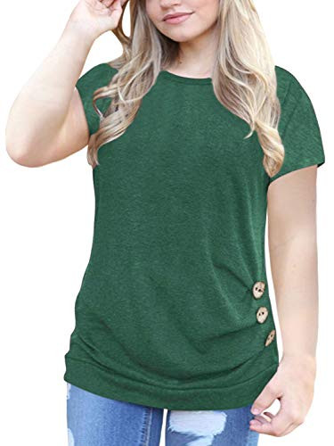 VISLILY Womens Plus Size Tshirt Casual Short Sleeve Buttons Tunic Shirt Blouse Green 22W