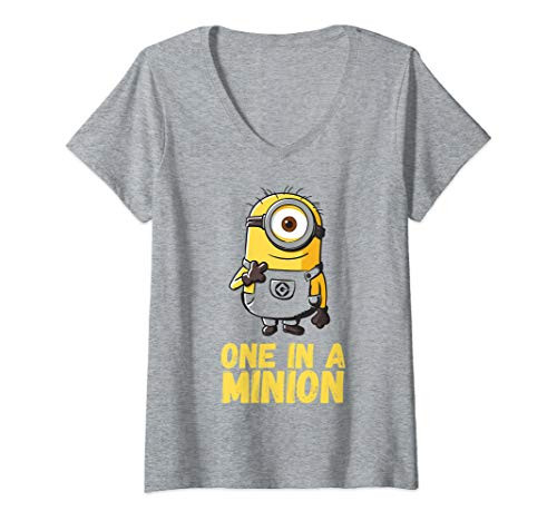 Womens Despicable Me Minions One In A Minion Yellow Text Portrait V-Neck T-Shirt