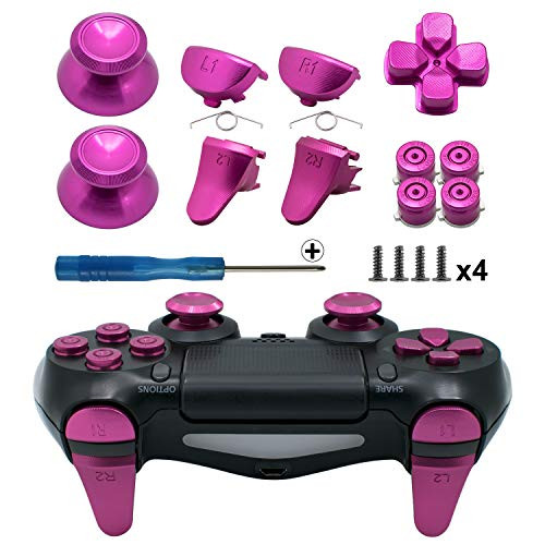 TOMSIN Metal Buttons for PS4 Slim/ PS4 Pro Controller, Aluminum Metal Thumbsticks Analog Grip  and  Bullet Buttons  and  D-pad  and  L1 R1 L2 R2 Trigger for PS4 Controller Gen 2 (Mental Pink)