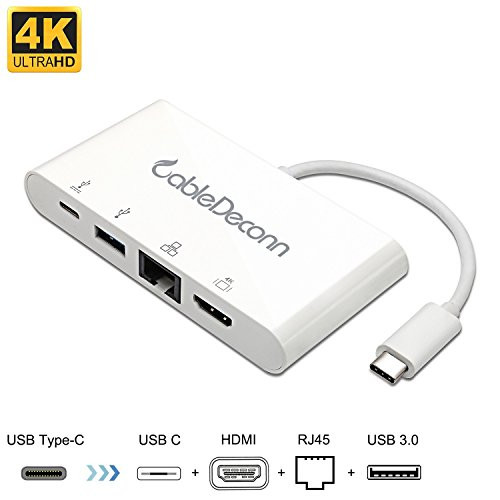 USB-C to Hub HDMI,CableDeconn USB-C to HDMI Display USB 3.0 Hub Ports and Gigabit Ethernet RJ45 Adapter Cable (White)