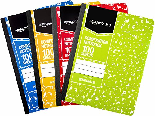 AmazonBasics Wide Ruled Composition Notebook, 100-Sheet, Assorted Marble Colors, 4-Pack