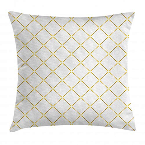 Ambesonne Checkered Throw Pillow Cushion Cover, Rhombus Pattern with Abstract Squares with Thin Lines Geometric Image Print, Decorative Square Accent Pillow Case, 20 inch X 20 inch, White Yellow