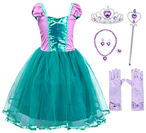 HenzWorld Toddler Girls Dresses Clothes Outfits Princess Mermaid Costume Tutu Skirt Purple Jewelry Accessories Baby Kids 3T Age 2-3 Years
