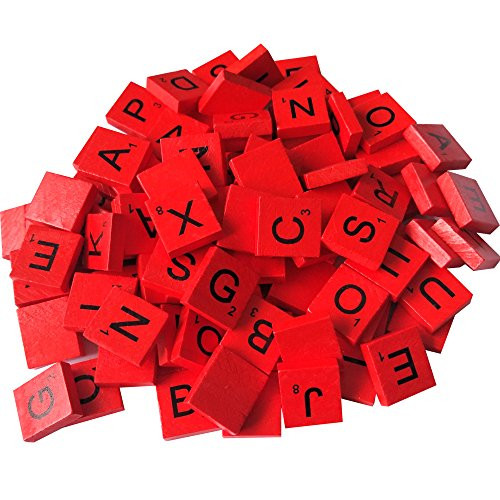 200 Wood Scrabble Letter Tiles - Red Color - 2 Complete Sets - Game Replacement Crafts Weddings Scrapbooking