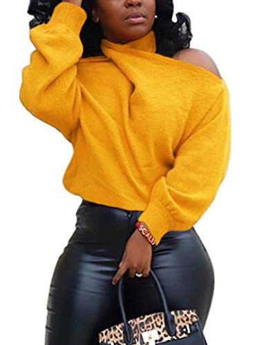 Halter Twist Crossed V Neck Sweater Cold Shoulder Baggy Knit Pullover Tops S Yellow