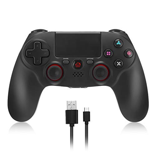 Wireless Controller for PS4, Game Controller for Dualshock 4, with Dual Vibration, 6-axis Gyro Sensor, Touch Pad, Audio, Compatible with Playstation 4/Pro/Slim Console, Windows, Android, iOS (Black)