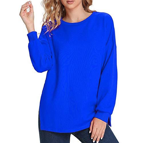 Women's Casual Long Sleeve Pullover Loose Fit Tops Blouses Tees Shirts Sweaters Tunics (X-Large, Blue)