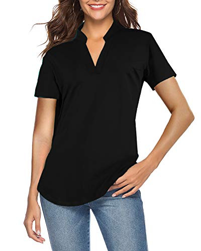 CEASIKERY Women's Short Sleeve Floral V Neck Tops Casual Tunic Blouse Loose Shirt (Small, Short Sleeve Black)
