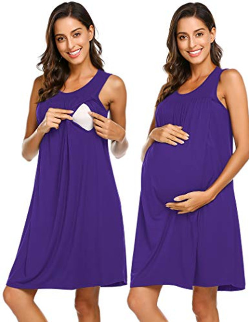 Ekouaer Nursing Dress Maternity Nightgown Labor Delivery Gown Hospital Breastfeeding Dress(Bronze Violet, Medium) Ekouaer Nursing Dress Maternity Nightgown Labor Delivery Gown Hospital Breastfeeding Dress(Bronze Violet, Medium)