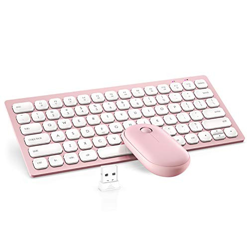 Wireless Keyboard and Mouse, WisFox 2.4GHz Compact Keyboard Mouse Combo, Small Quiet USB Laptop Keyboard Portable Mini Wireless Keyboard for Computer Window PC Notebook (Light Pink)