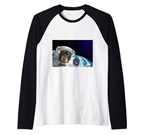 Dog in Space Black And Tan Coonhound Raglan Baseball Tee