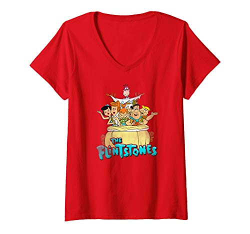 Womens The Flintstones Ride On V-Neck T-Shirt