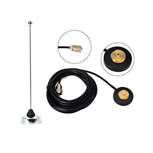 UAYESOK Mini NMO Magnetic Mount Base 55mm(2.15inch) with 5M(16.4ft) RG58 Coaxial Cable PL-259 Plug and 400-470MHz UHF NMO Antenna for Ham Radio Mobile Radio Two Way Radio