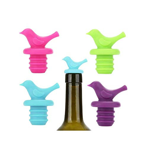 Aeyistry 4 Pcs Little Bird Silicone Wine Bottle Stoppers,Reusable Silicone Wine Bottle Stopper with Grip Top(4 Colors)