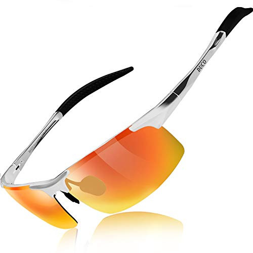 DUCO Mens Sports Polarized Sunglasses UV Protection Sunglasses for Men 8177s(Silver Frame Revo Gold Lens)