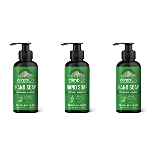 climbOn Peppermint  and  Grapefruit Hand Soap - All Natural Essential Oil Hands Face  and  Body Soap, 8 oz Bottle (3 pack)