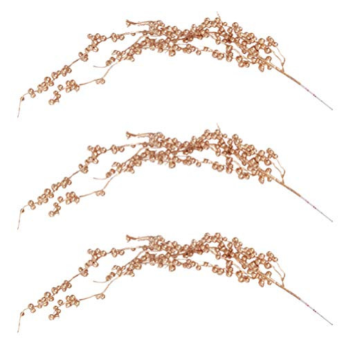 SOIMISS 3pcs Artificial Berry Branches Christmas Gold Berry Picks Stems Floral Picks Holly Flower Branch for DIY Wreath Christmas Tree Crafts Wedding Holiday Centerpiece Party Decorations (Golden)