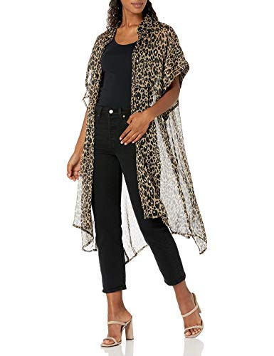 Steve Madden Women's Leopard Trench Kimono, Tan, One Size