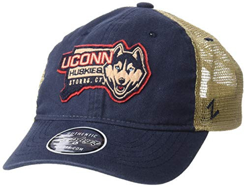 NCAA Zephyr Connecticut Huskies Mens Heartland Relaxed Hat, Adjustable, Primary Team Color/Oatmeal