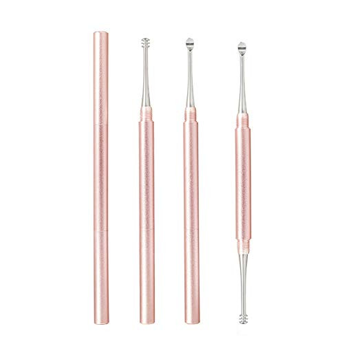 WONOOS 3Pcs Ear Pick Ear Curette Double-Ended Stainless Steel Spiral Ear Wax Removal Cleaner Tool Ear Wax Removal Kit (Rose Gold)