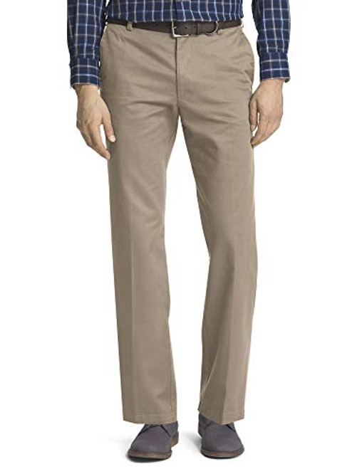 IZOD Men's American Chino Flat Front Straight Fit Pant, Khaki, 36W x 34L
