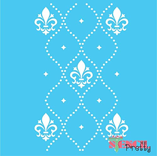 Stencil - Fleur De Lis Damask Wall Pattern Allover Template Best Vinyl Large Stencils for Painting on Wood, Canvas, Wall, etc.-M (10.75 inch x 17 inch)  Brilliant Blue Color Material