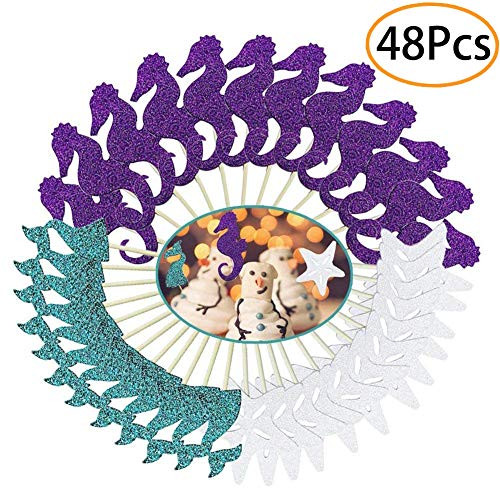 48pcs Mermaid Cake Topper Cupcake Picks Mermaid Party Decoration Supplies Favors for Baby Shower, Bridal Shower, Wedding and Birthday Party 48pcs Mermaid Cake Topper Cupcake Picks Mermaid Party Decoration Supplies Favors for Baby Shower, Bridal Shower, Wedding and Birthday Party