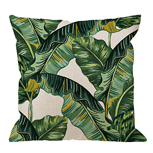 HGOD DESIGNS Palm Leaves Decorative Throw Pillow Cover Case,Tropical Palm Leaves Jungle Leaf Cotton Linen Outdoor Pillow cases Square Standard Cushion Covers For Sofa Couch Bed 18x18 inch Green