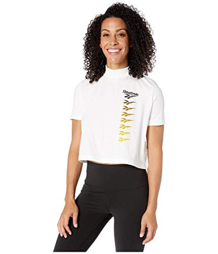 Reebok Women's Classics Vector Crop Tee, White/Yellow, Small