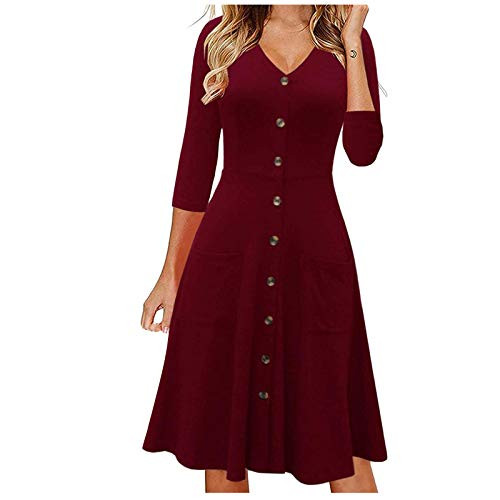 FABIURT Plus Size Dresses for Women Women's Long Sleeve Pleated Loose Swing Casual Dress with Pockets Knee Length