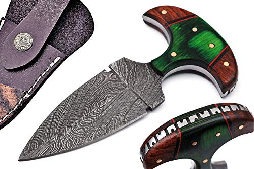 Aisha tech Custom Hand Made Hunting Knife Damascus Steel Blade Wood Handle