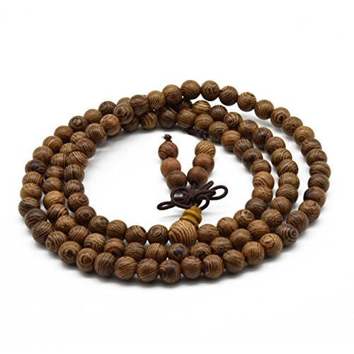 Zen Dear Unisex Natural Wenge Wood Mala Prayer Beads Necklace Bracelet Meditation Buddhist Rosary Mala Beads (6mm 108 Beads)