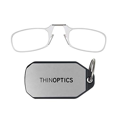 ThinOptics Keychain Case plus Rectangular Reading Glasses, Clear, 44 mm plus 2