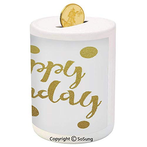 SoSung Birthday Decorations Ceramic Piggy Bank,Hand Writing Celebration Card Inspired Design Polka Dots Fashioned 3D Printed Ceramic Coin Bank Money Box for Kids and Adults,Gold White SoSung Birthday Decorations Ceramic Piggy Bank,Hand Writing Celebration Card Inspired Design Polka Dots Fashioned 3D Printed Ceramic Coin Bank Money Box for Kids and Adults,Gold White