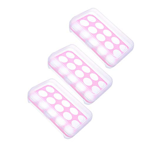 DOITOOL 3pcs Egg Holder 15 Grid Egg Storage Box Refrigerator Crisper Egg Protection Box Egg Carriage Container Dispenser For Camping Picnic Fridge Kitchen Pink