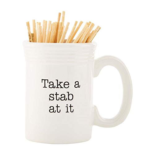Mud Pie Ceramic Toothpick Holder With Sentiment - Take A Stab At It