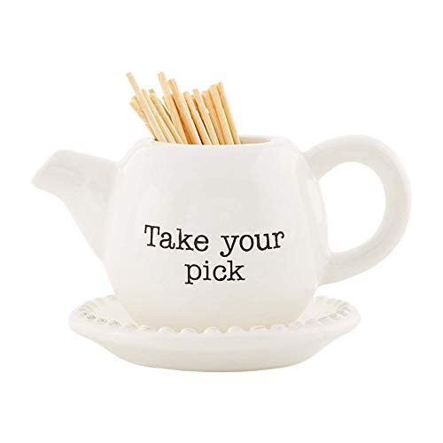 Mud Pie Ceramic Toothpick Holder With Sentiment - Take Your Pick