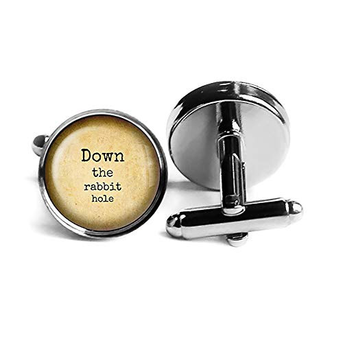 Alice in Wonderland Down the Rabbit Hole Rhodium Plated Silver Cufflinks